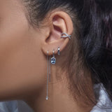 925 Silver Tassel Stud Earring Thread Chain Pendientes