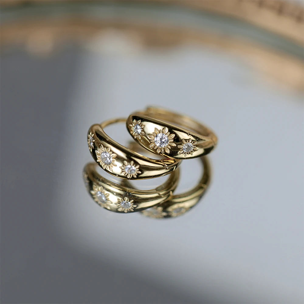 925 Silver Octagonal Star Zircon Circle Hoop Earrings Women Gift Huggie Earring