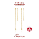 925 Silver Four Leaf Flower Stud Earrings Zircon Tassel Chains for Women