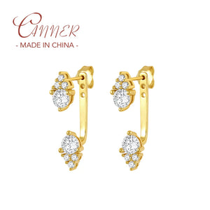 925 Silver Front Back Double Sided CZ Stud Earrings Women