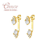 925 Silver Front Back Double Sided CZ Stud Earrings Women