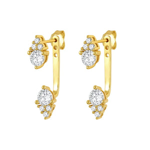 925 Silver Front Back Double Sided CZ Stud Earrings Women