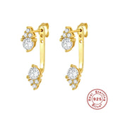 925 Silver Front Back Double Sided CZ Stud Earrings Women