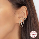 925 Silver Front Back Double Sided CZ Stud Earrings Women