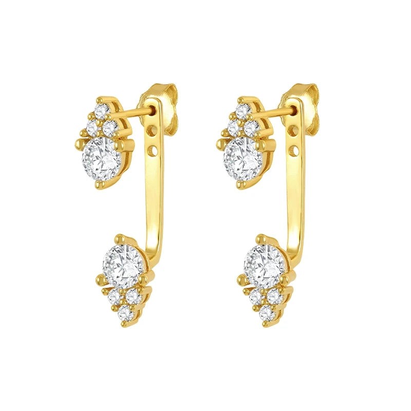 925 Silver Front Back Double Sided CZ Stud Earrings Women