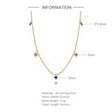 925 Silver Purple Zircon Necklace Women's Choker Chain Fine Jewelry