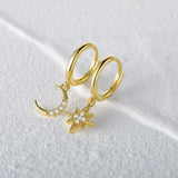 925 Silver Star Moon Zircon Drop Earrings Women Jewelry