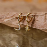 925 Silver Star Moon Zircon Drop Earrings Women Jewelry