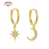 925 Silver Star Moon Zircon Drop Earrings Women Jewelry