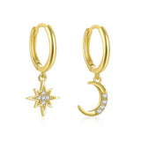 925 Silver Star Moon Zircon Drop Earrings Women Jewelry