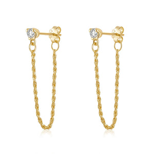 925 Silver Zirconia Tassel Chain Earrings for Women