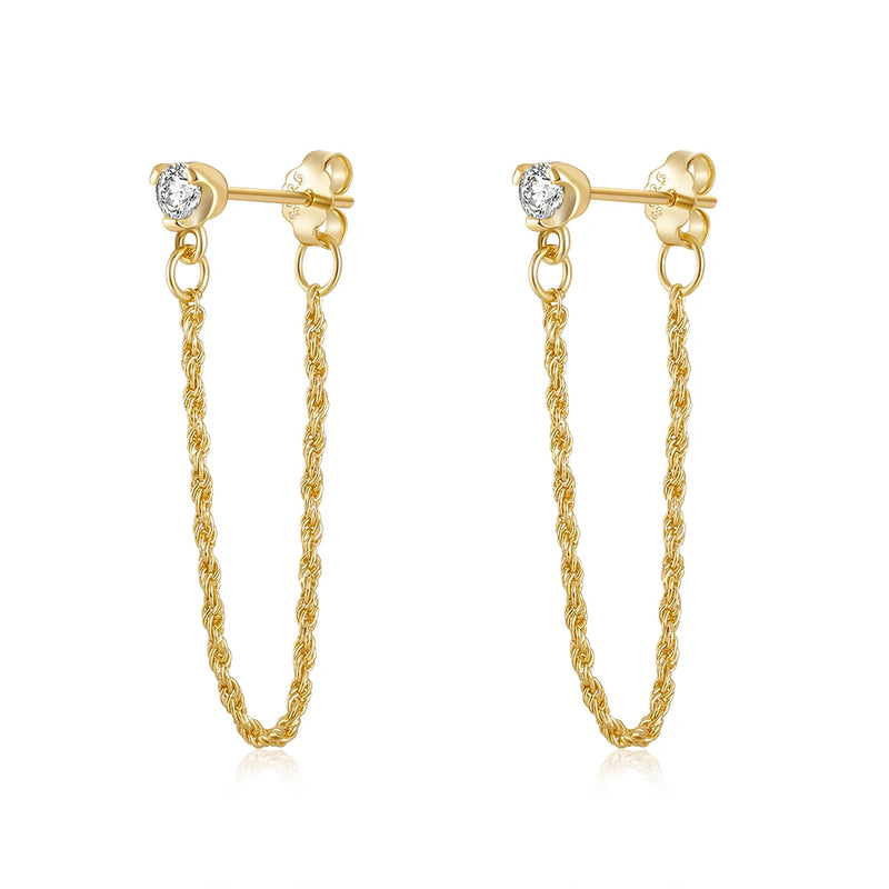 925 Silver Zirconia Tassel Chain Earrings for Women