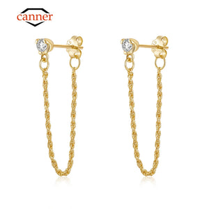 925 Silver Zirconia Tassel Chain Earrings for Women