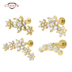 Sterling Silver Flower Cartilage Stud Earrings with Zircon Opal