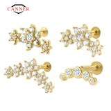Sterling Silver Flower Cartilage Stud Earrings with Zircon Opal