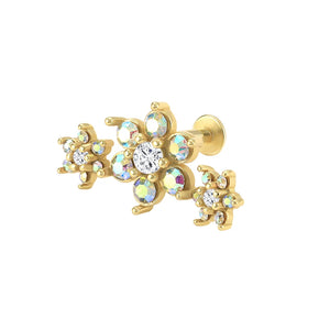 Sterling Silver Flower Cartilage Stud Earrings with Zircon Opal