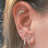 Sterling Silver Flower Cartilage Stud Earrings with Zircon Opal