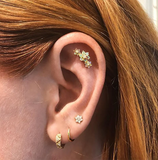 Sterling Silver Flower Cartilage Stud Earrings with Zircon Opal