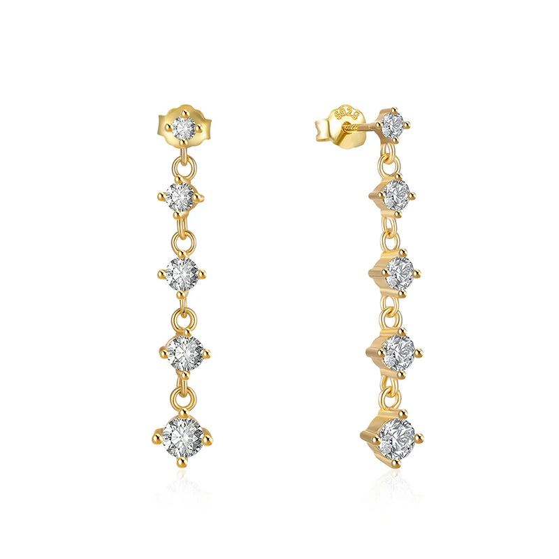 925 Silver Plated Zircon Drop Earrings for Women Wedding CZ Jewelry
