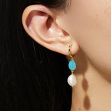 925 Silver Plated Turquoise Pearl Huggie Earrings