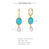 925 Silver Plated Turquoise Pearl Huggie Earrings