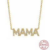 925 Silver Golden Zircon CZ MAMA Pendant Necklace