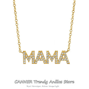 925 Silver Golden Zircon CZ MAMA Pendant Necklace