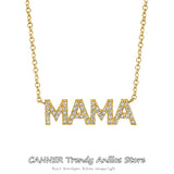 925 Silver Golden Zircon CZ MAMA Pendant Necklace