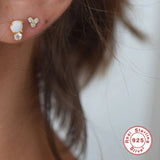 925 Silver Opal Stone Earrings Zircon Studs Silver Jewelry Gift
