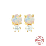 925 Silver Opal Stone Earrings Zircon Studs Silver Jewelry Gift