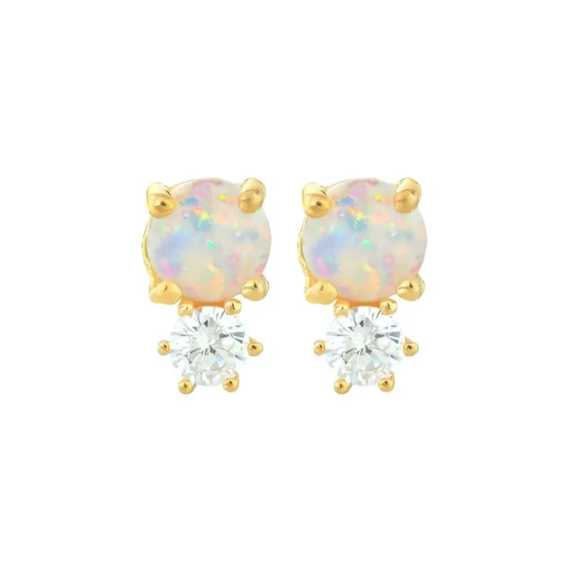 925 Silver Opal Stone Earrings Zircon Studs Silver Jewelry Gift