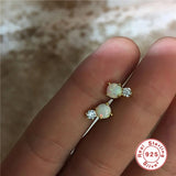 925 Silver Opal Stone Earrings Zircon Studs Silver Jewelry Gift