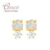 925 Silver Opal Stone Earrings Zircon Studs Silver Jewelry Gift