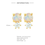 925 Silver Opal Stone Earrings Zircon Studs Silver Jewelry Gift