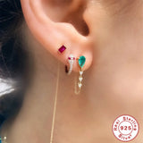 925 Silver Zircon Chain Stud Earrings Water Drop Design