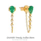 925 Silver Zircon Chain Stud Earrings Water Drop Design