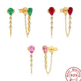 925 Silver Zircon Chain Stud Earrings Water Drop Design