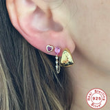 925 Silver Zircon Chain Stud Earrings Water Drop Design