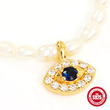 925 Sterling Silver Beads Chain Retro Necklaces Eyes Crystal Pendant Jewelry