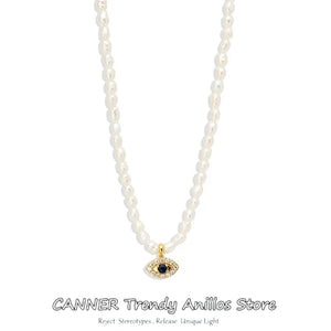 925 Sterling Silver Beads Chain Retro Necklaces Eyes Crystal Pendant Jewelry