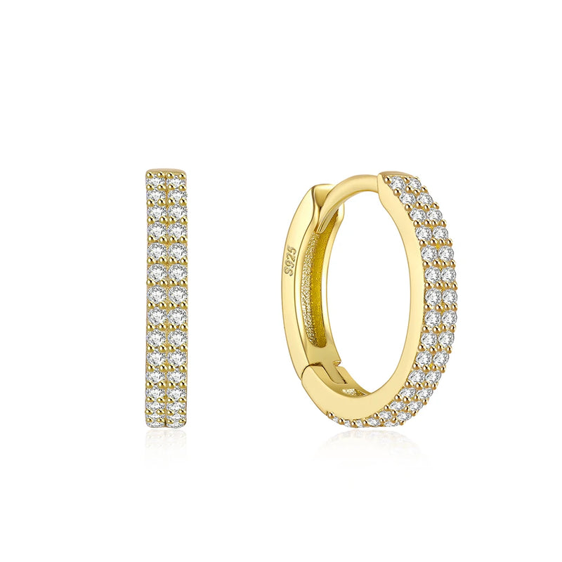 925 Silver Hoop Earring Double Row CZ Cartilage Piercing Accessory
