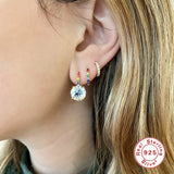 925 Silver Hoop Earring Micro Inlaid Rainbow Zircon Jewelry Brincos
