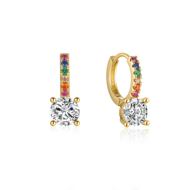925 Silver Hoop Earring Micro Inlaid Rainbow Zircon Jewelry Brincos