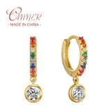 925 Silver Hoop Earring Micro Inlaid Rainbow Zircon Jewelry Brincos