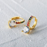 925 Silver Hoop Earring Micro Inlaid Rainbow Zircon Jewelry Brincos