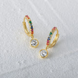 925 Silver Hoop Earring Micro Inlaid Rainbow Zircon Jewelry Brincos