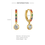 925 Silver Hoop Earring Micro Inlaid Rainbow Zircon Jewelry Brincos
