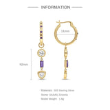 925 Silver Hoop Earring Purple Zircon Pendant Earring Jewelry