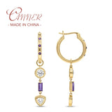 925 Silver Hoop Earring Purple Zircon Pendant Earring Jewelry