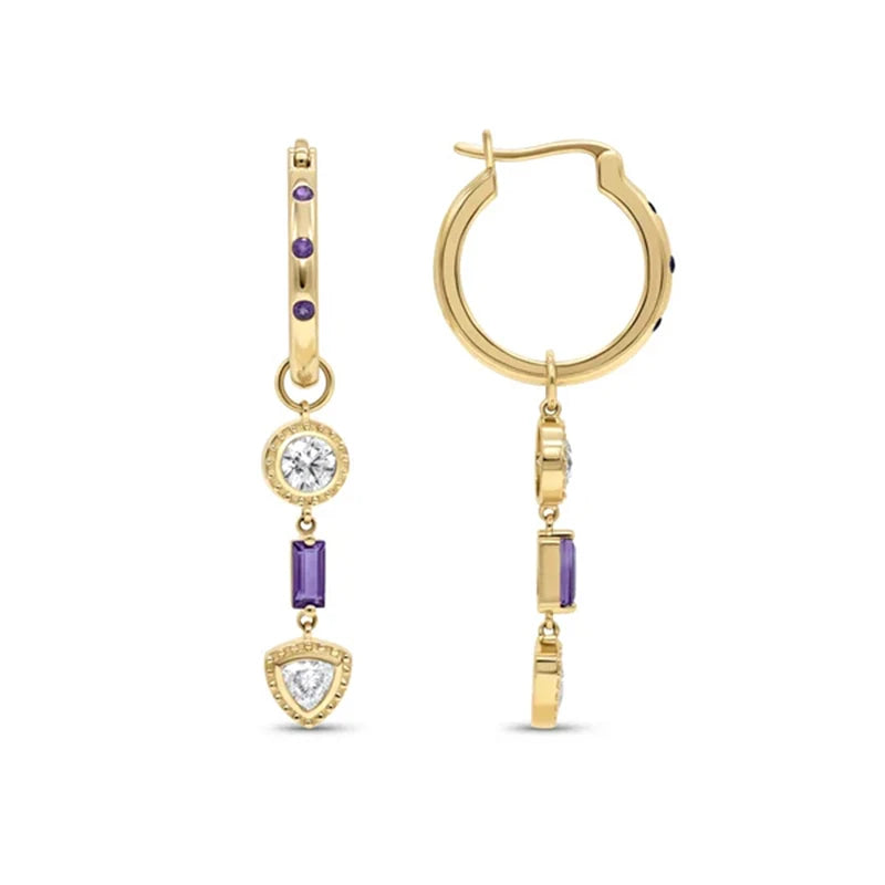 925 Silver Hoop Earring Purple Zircon Pendant Earring Jewelry